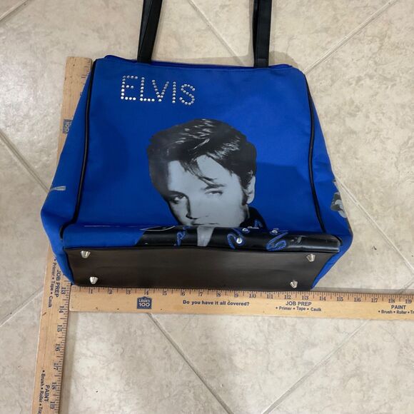 Vintage Elvis Presley Purse shoulder tote nylon? Blue Rhinestones embellished. - Picture 11 of 11